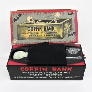 Vintage Yone SKELETON COFFIN COIN BANK Wind Up Toy with Original Box - Uncle Al's Toys